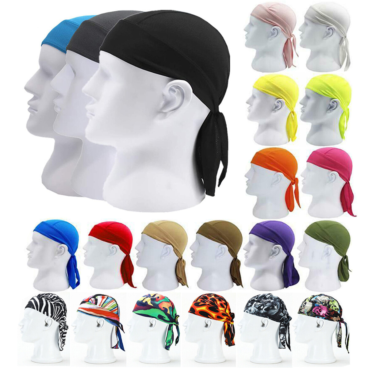 Skull Caps Wicking Beanie Bandanas Cycling Running Adjustable Headwrap Headband