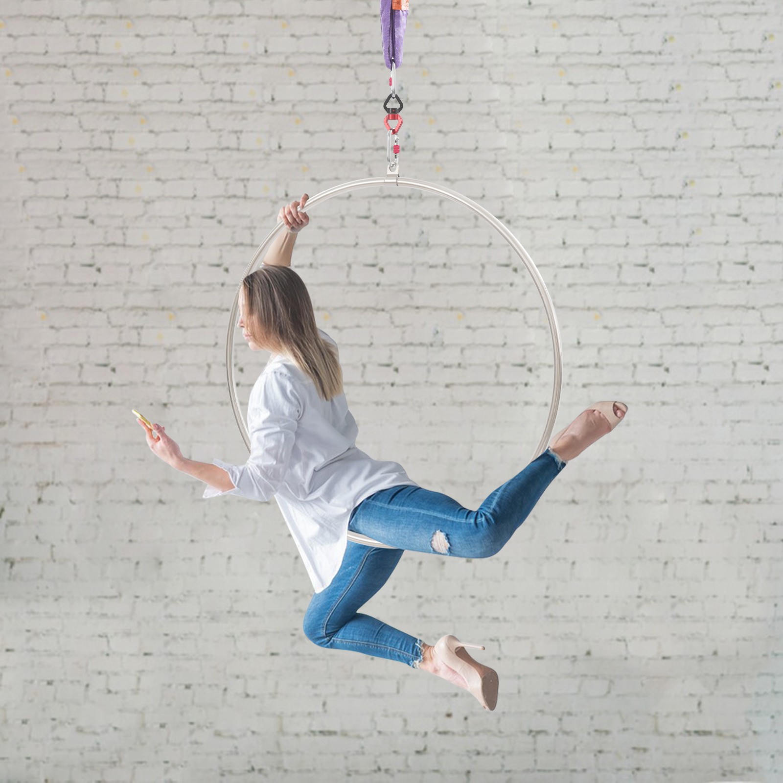 37.4 In Diameter Aerial Hoop Kit Aerial Dance Circus Ring For Yoga Gymnastics