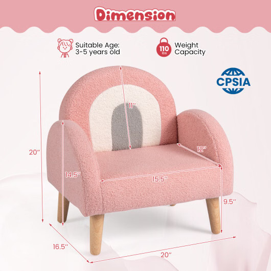 Kids Armchair with Comfy Backrest and Armrests-Pink - Color: Pink