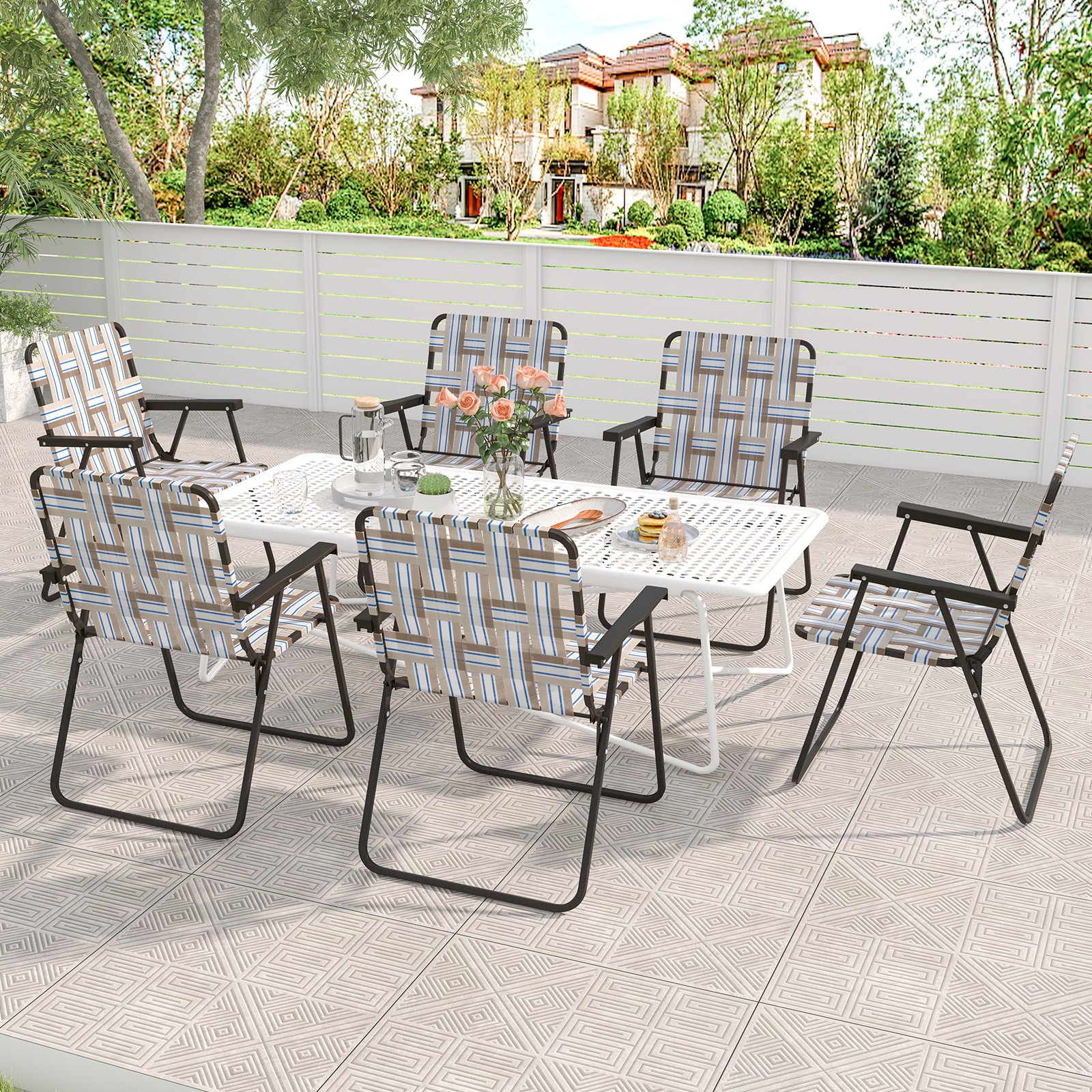 Portable Sand Chair Set of 4 w/Elegant Weaving Design U-shaped Base for Backyard