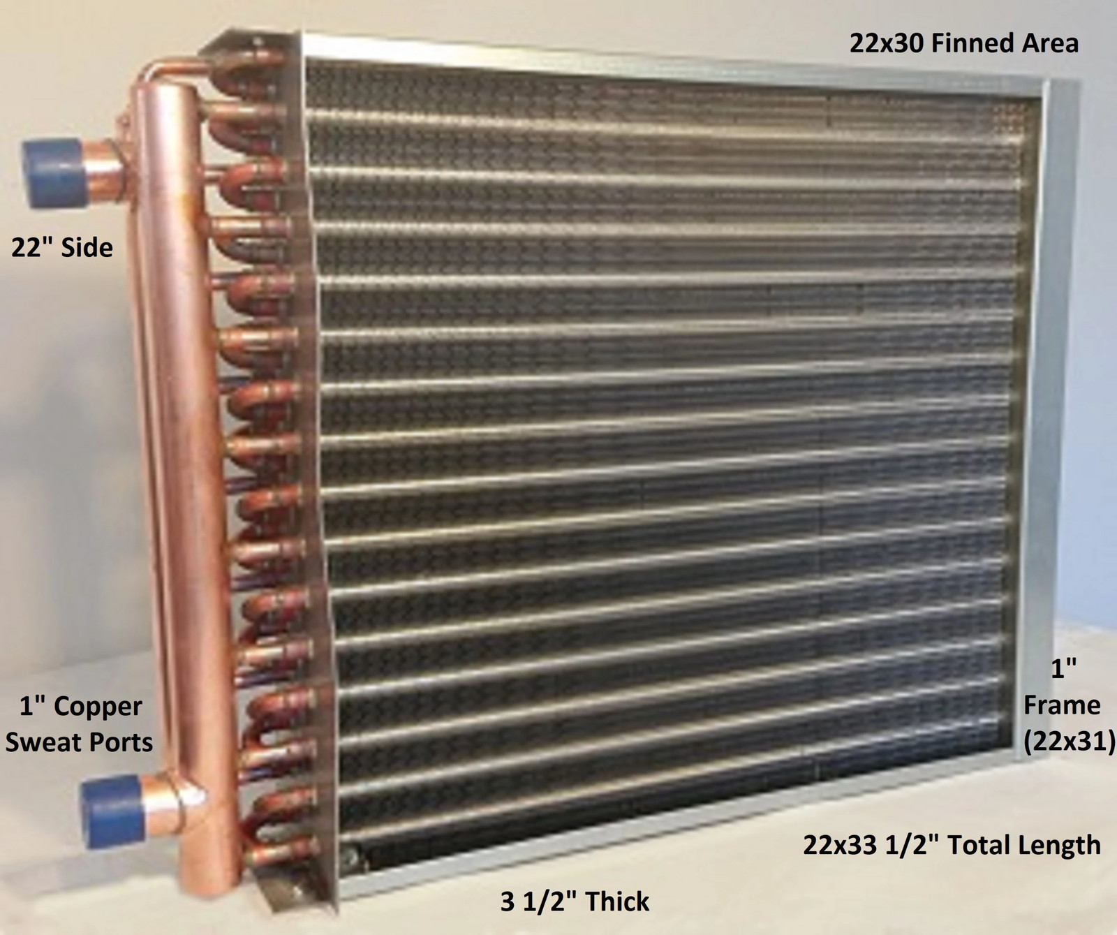25x30  Water to Air Heat Exchanger 1" Copper Ports With Install Kit