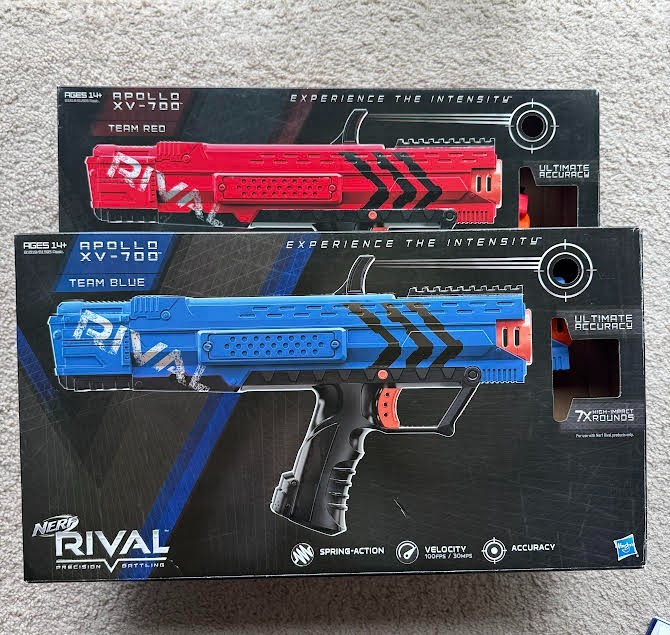 Nerf Rival Apollo XV-700 Lot of 2 Blaster Set Red/Blue w/Clips/Ammo