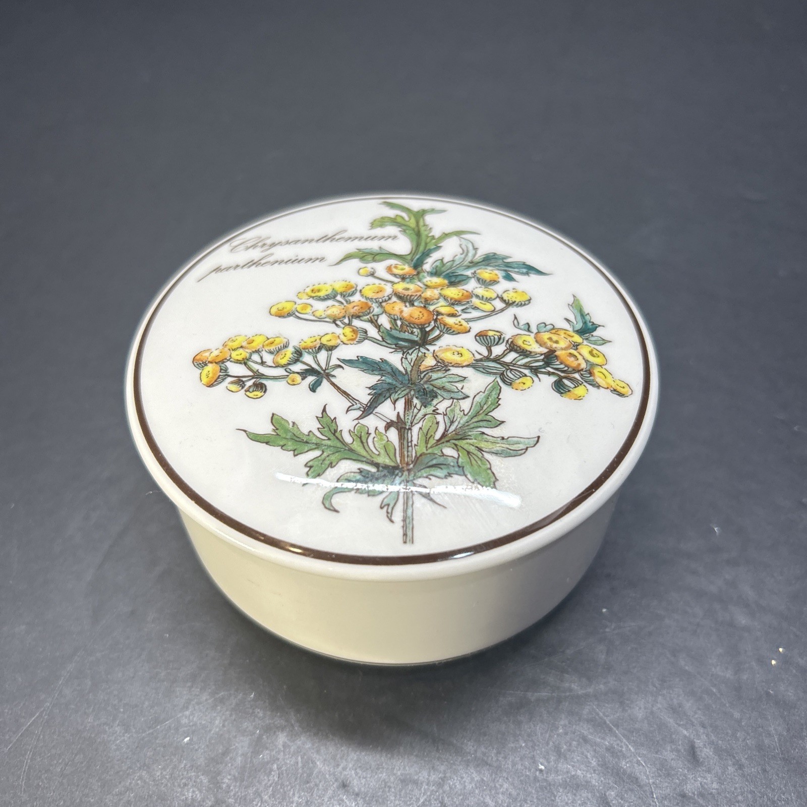 READ Villeroy & Boch Round Porcelain Chrysanthemum Trinket Box 3 3/4” READ