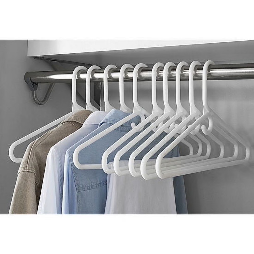 (5 pack) White Heavyweight Plastic Clothes Hangers, 9-Count - Strong Support