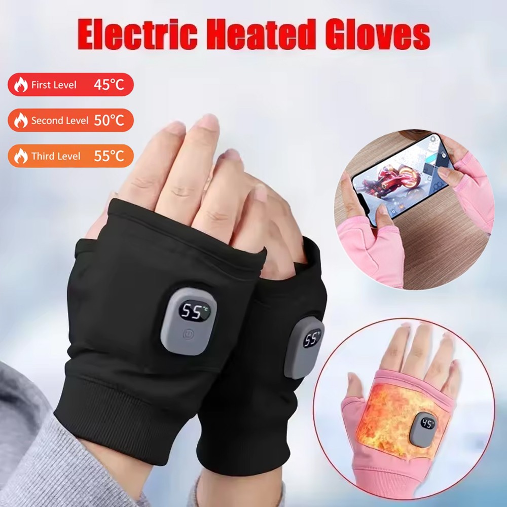 Unisex Rechargeable Electric Heated Winter Gloves Half Finger Winter Warm Mitten