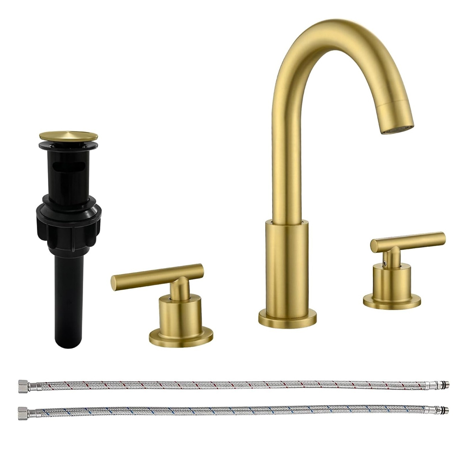 Brushed Gold Bathroom Sink Faucet 3Hole Vanity Basin Mixer Faucet Tap with Drain