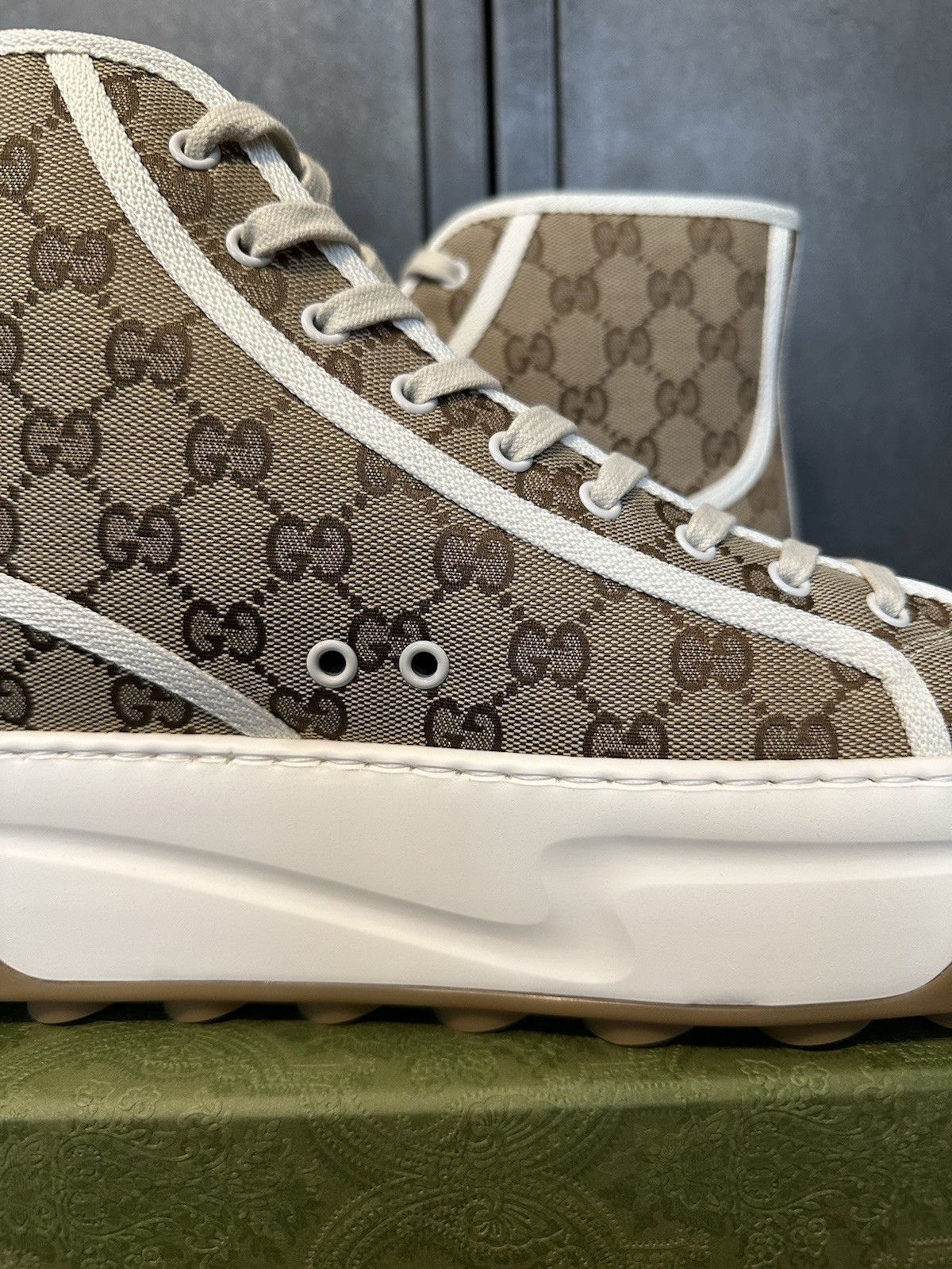 Gucci Mens Tennis 1977 High Top Brown GG Supreme Monogram Size 14.5UK/15.5US