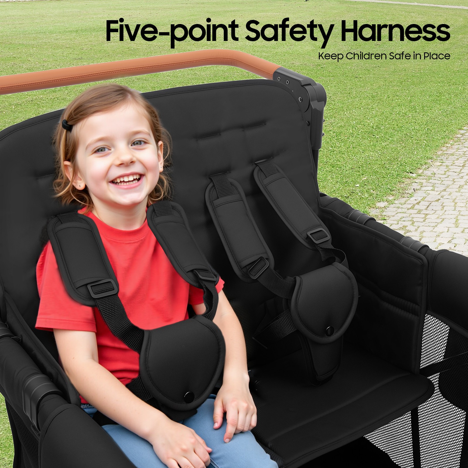 Adjustable 4-seats Stroller Wagon Push Pull Quad Collapsible Stroller With Wheel