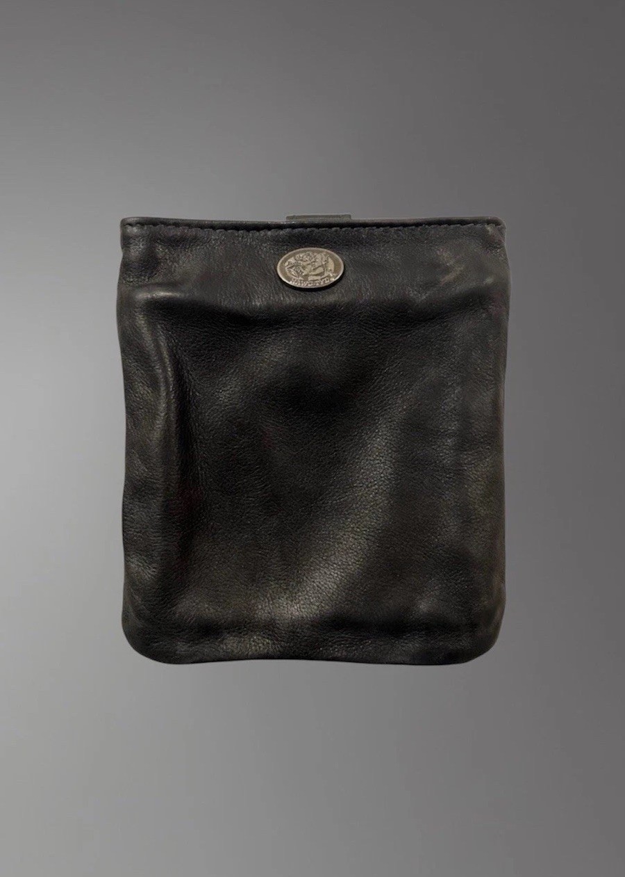 HAWG-TYD Black Leather Biker Pouch - Belt Strap / Mount