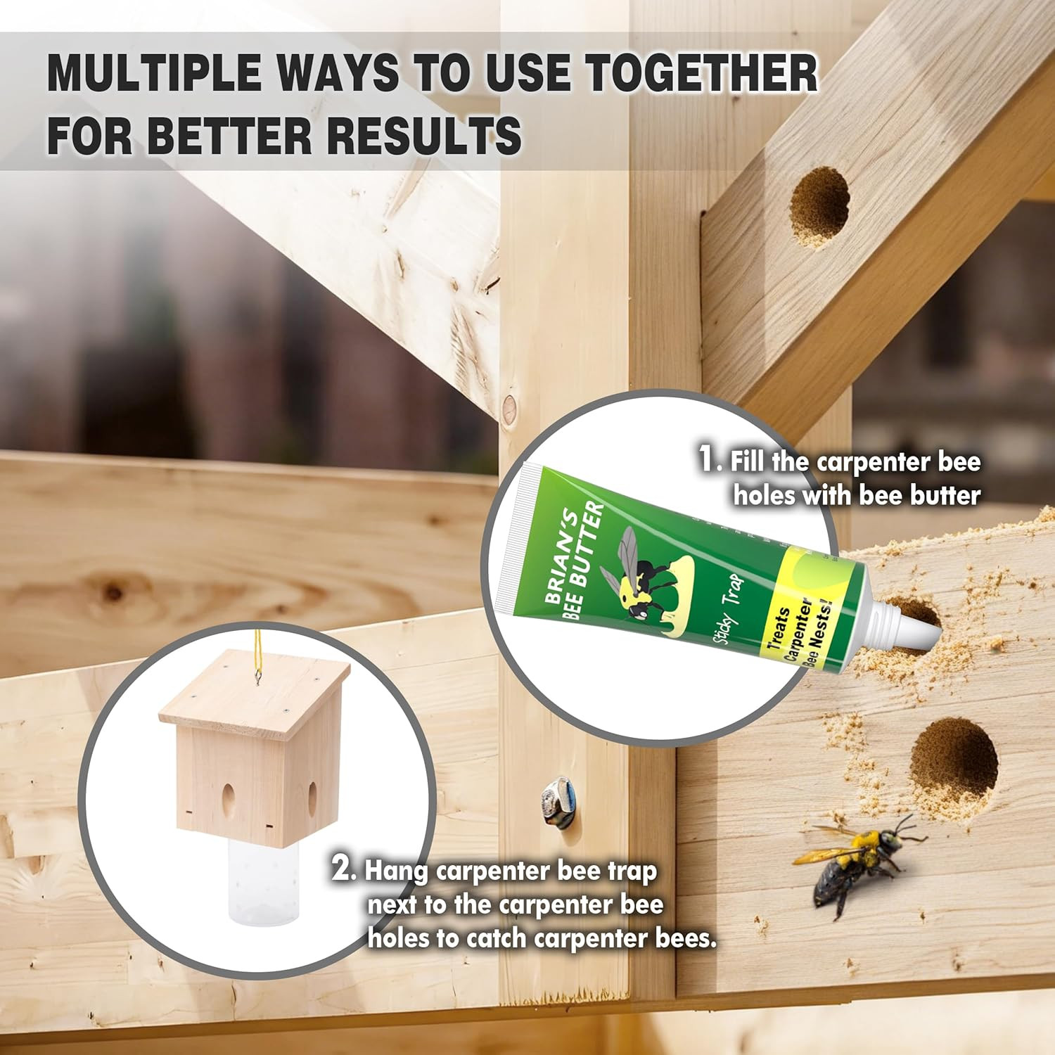Carpenter Bee Trap for outside - Pentroof Style Nature Hanging Wood Carpenter Be