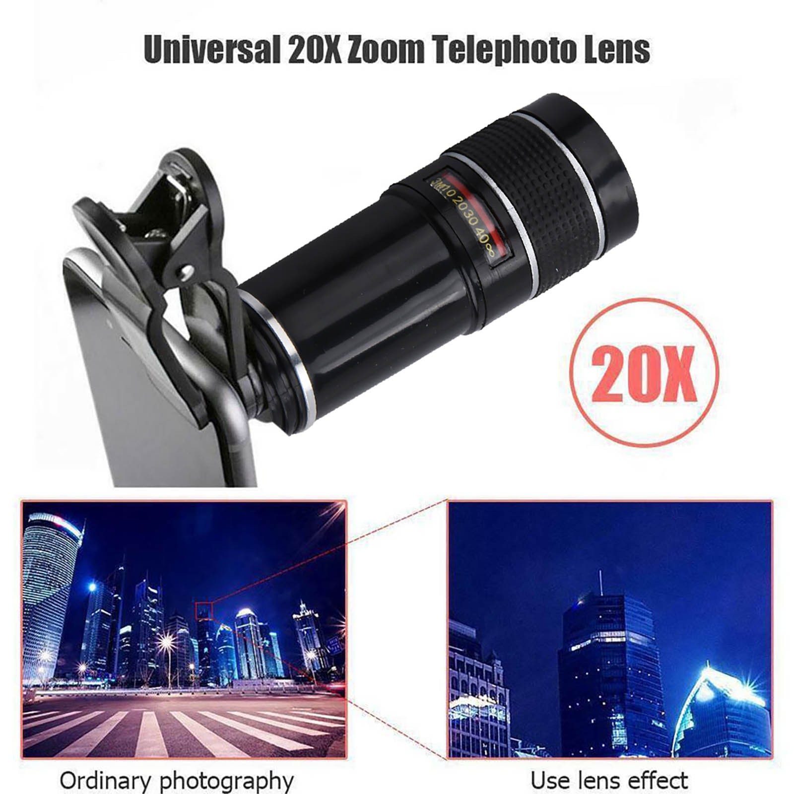 20X Adjustable Universal External Telephoto LensPhone Camera Spotting Scope
