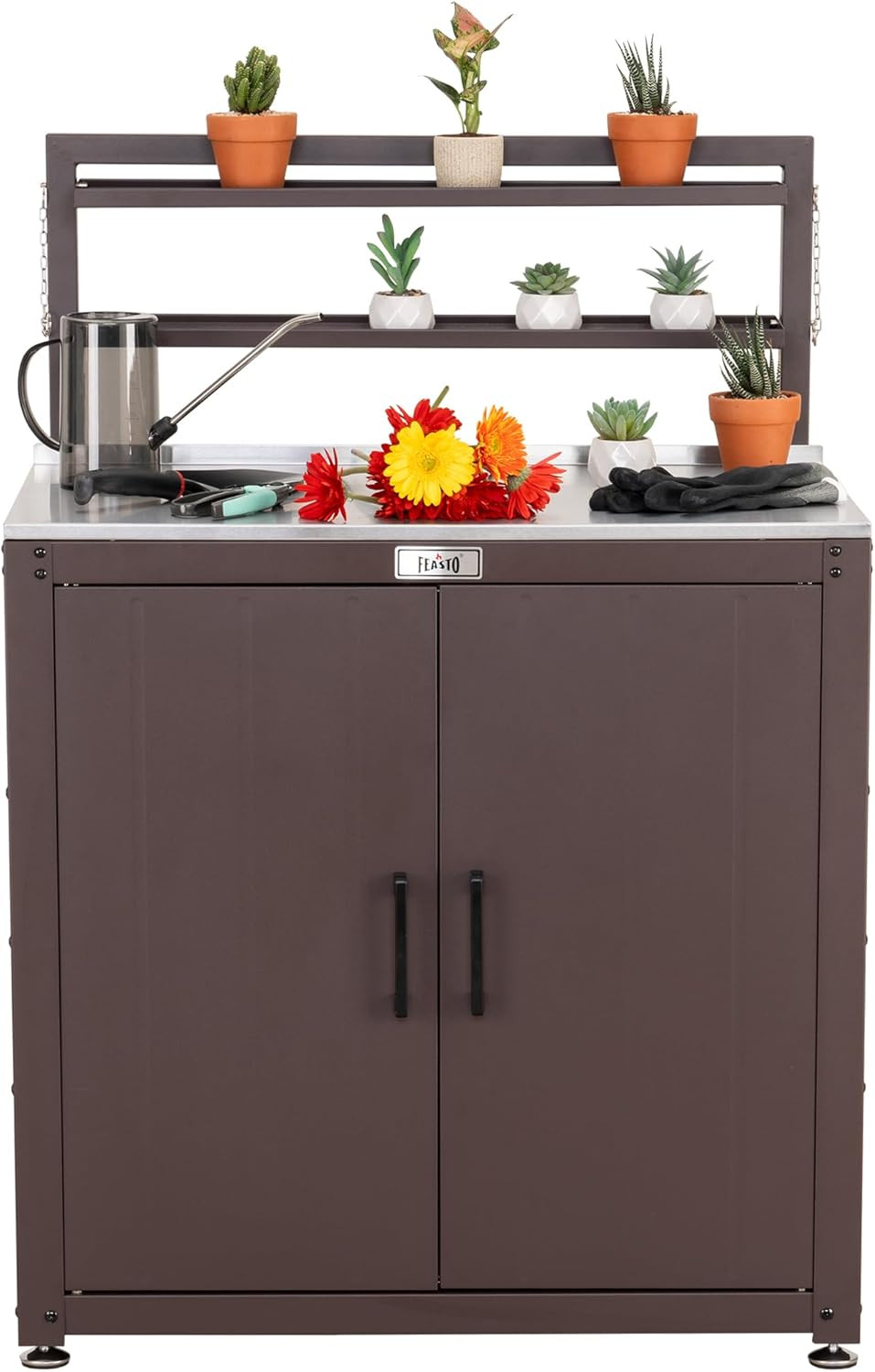 Garden Potting Bench with Storage Cabinet,Outdoor Gardening Table & Work Bench f