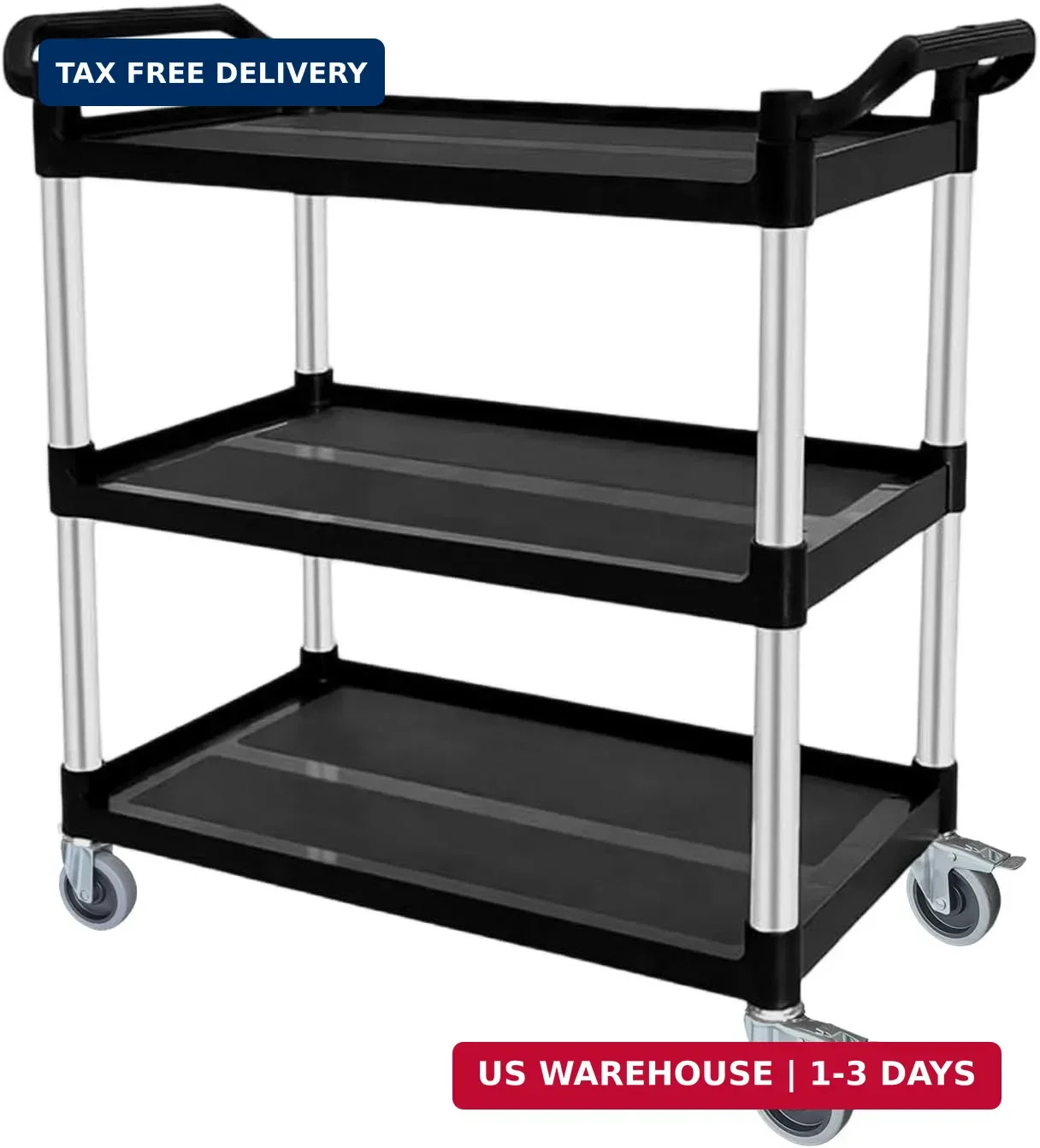 Plastic Utility Carts with Wheels, 3-Tier Rolling Service Cart, 300 lbs Heavy Du