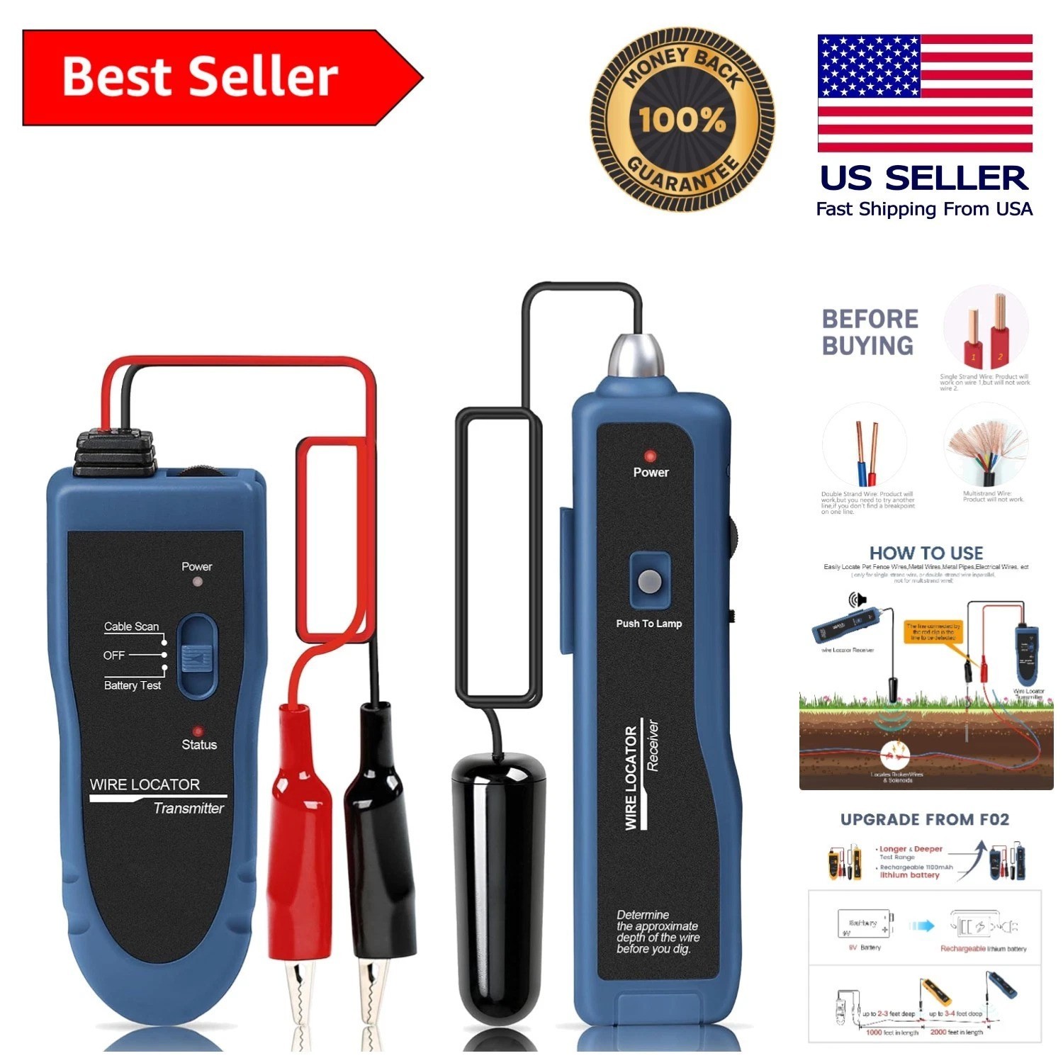 Advanced Underground Wire Locator - 1100mAh Rechargeable for Accurate Tracking