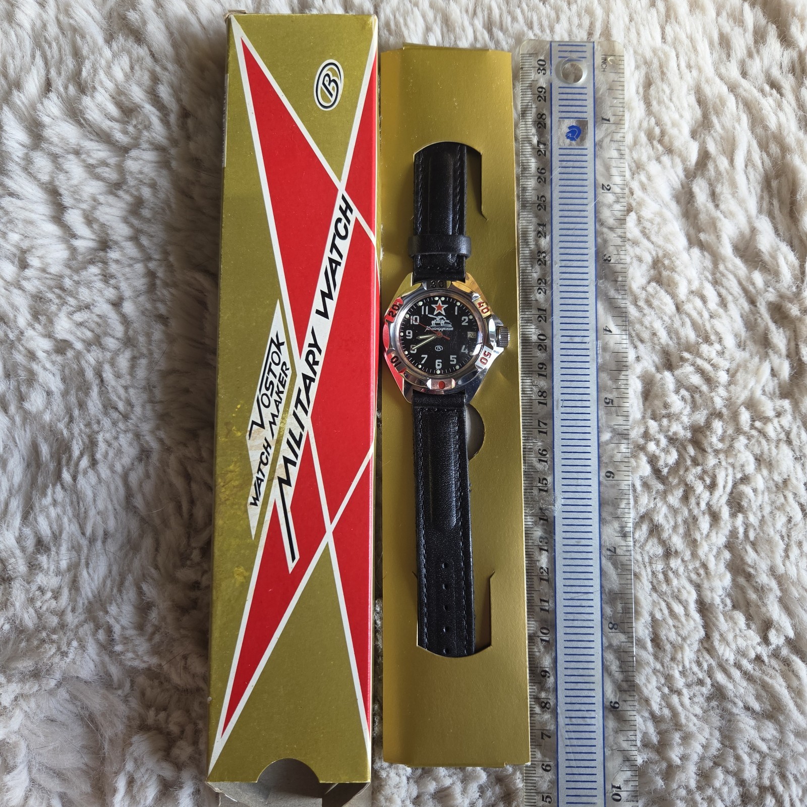 Used W Box Vostok 2416B Mechanical Wrist Watch Mens Russian Army Tank Military