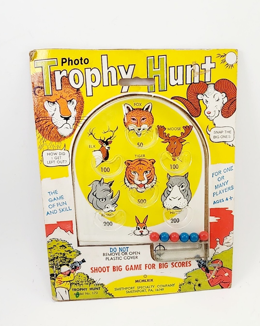 Trophy Hunt Pinball Game Around The World Model No. 172 Smethport 1969 Vintage