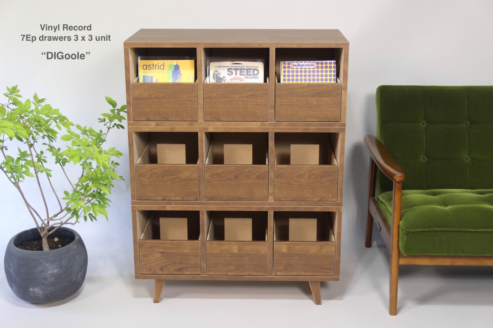 Made to Order｜7ep Vinyl Record DIG Storage：Scroll Drawers｜Dj 45rpm Cabinet Unit