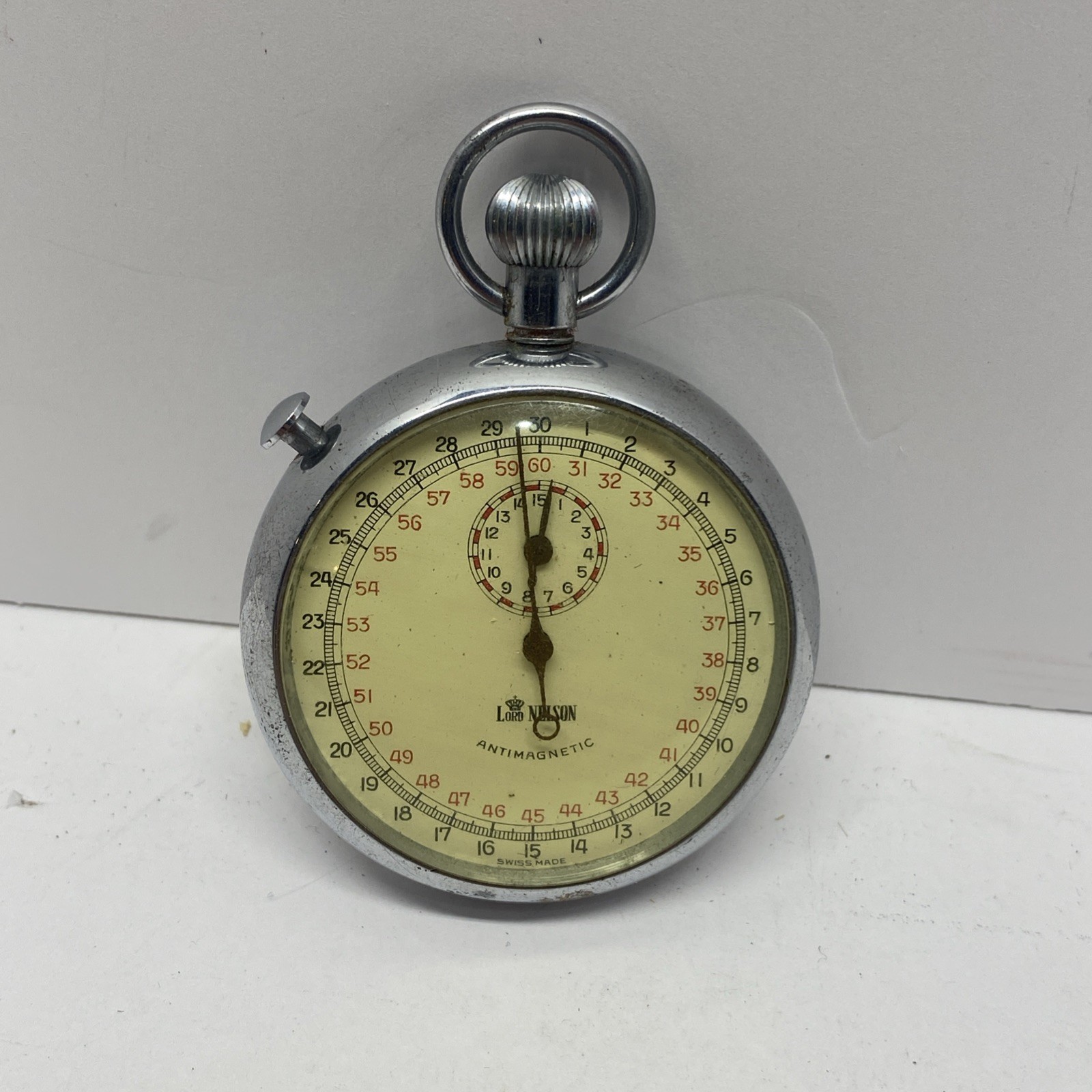 Vintage Lord Nelson Antimagnetic Metal Manual Wind Stopwatch - Swiss Made Parts