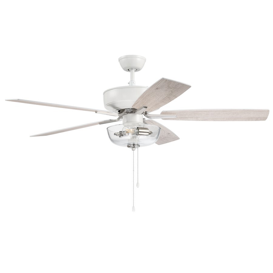 Craftmade 52" Pro Plus 101 Fan, Nickel/White/Washed Oak/Clear - P101WPLN5-52WWOK