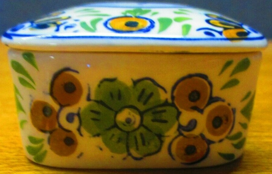 Floral & Windmill painted Trinket Box, Excellent!