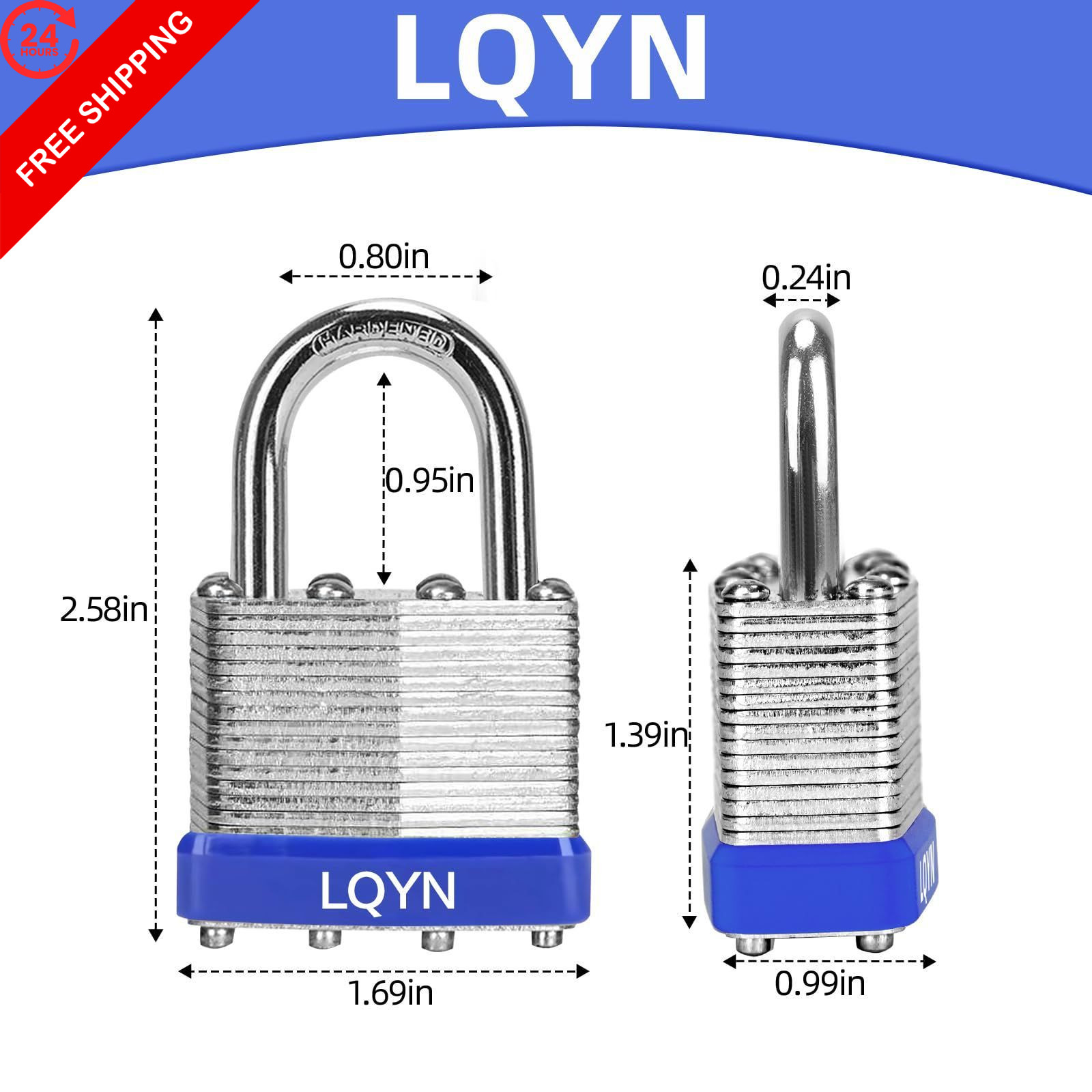 Padlocks with Same Key, LQYN 6 Pcs 6 Pack Blue, 6Pcs Keyed Alike-Blue