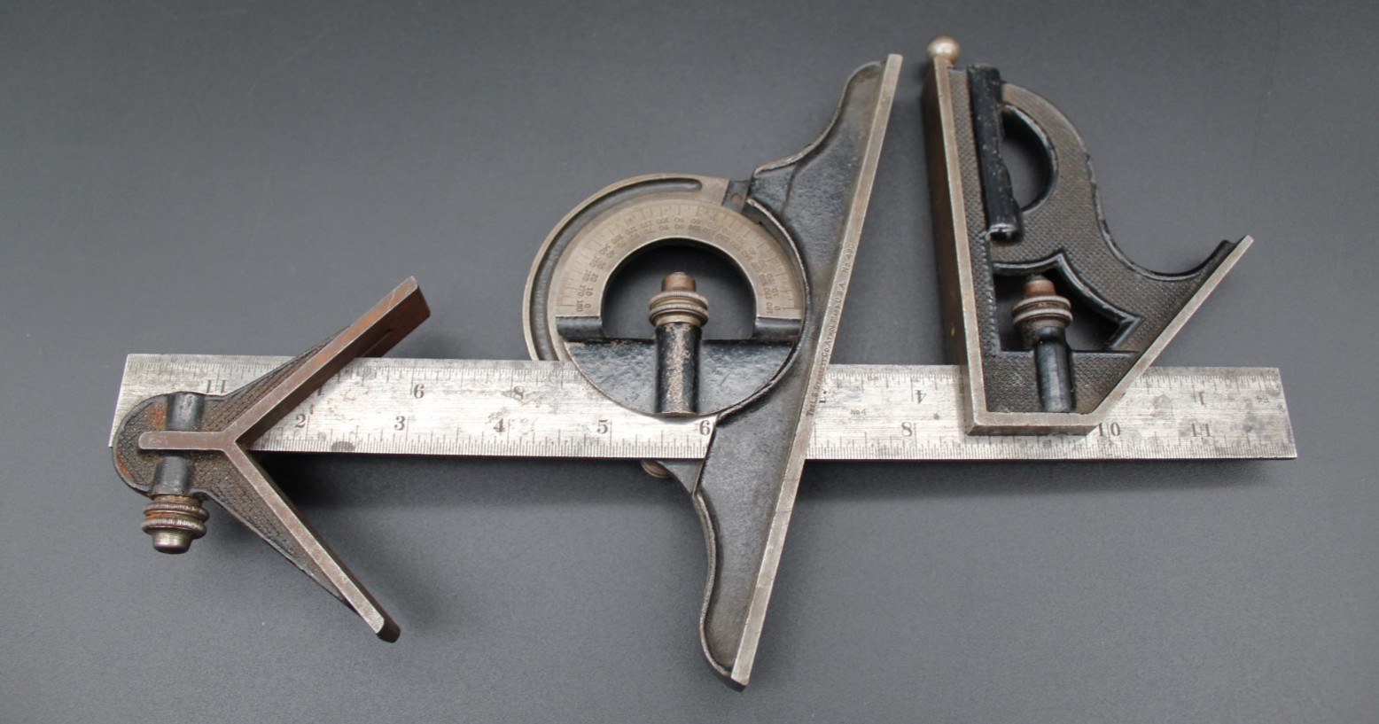 Vtg. Starrett Combinaton Square #490 Center Finder/Protractor #4 12" Ruler