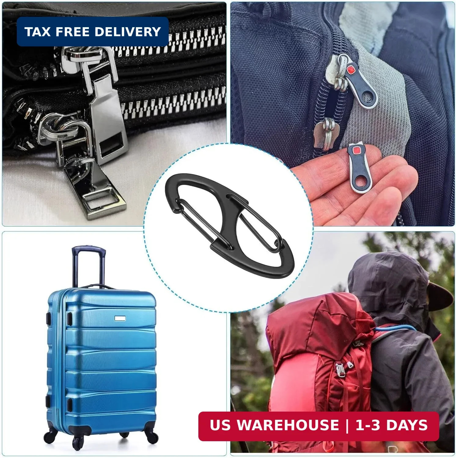 9Pcs Zipper Clip Theft Deterrent, Double Opening Lock Zipper Pull Replacement Cl