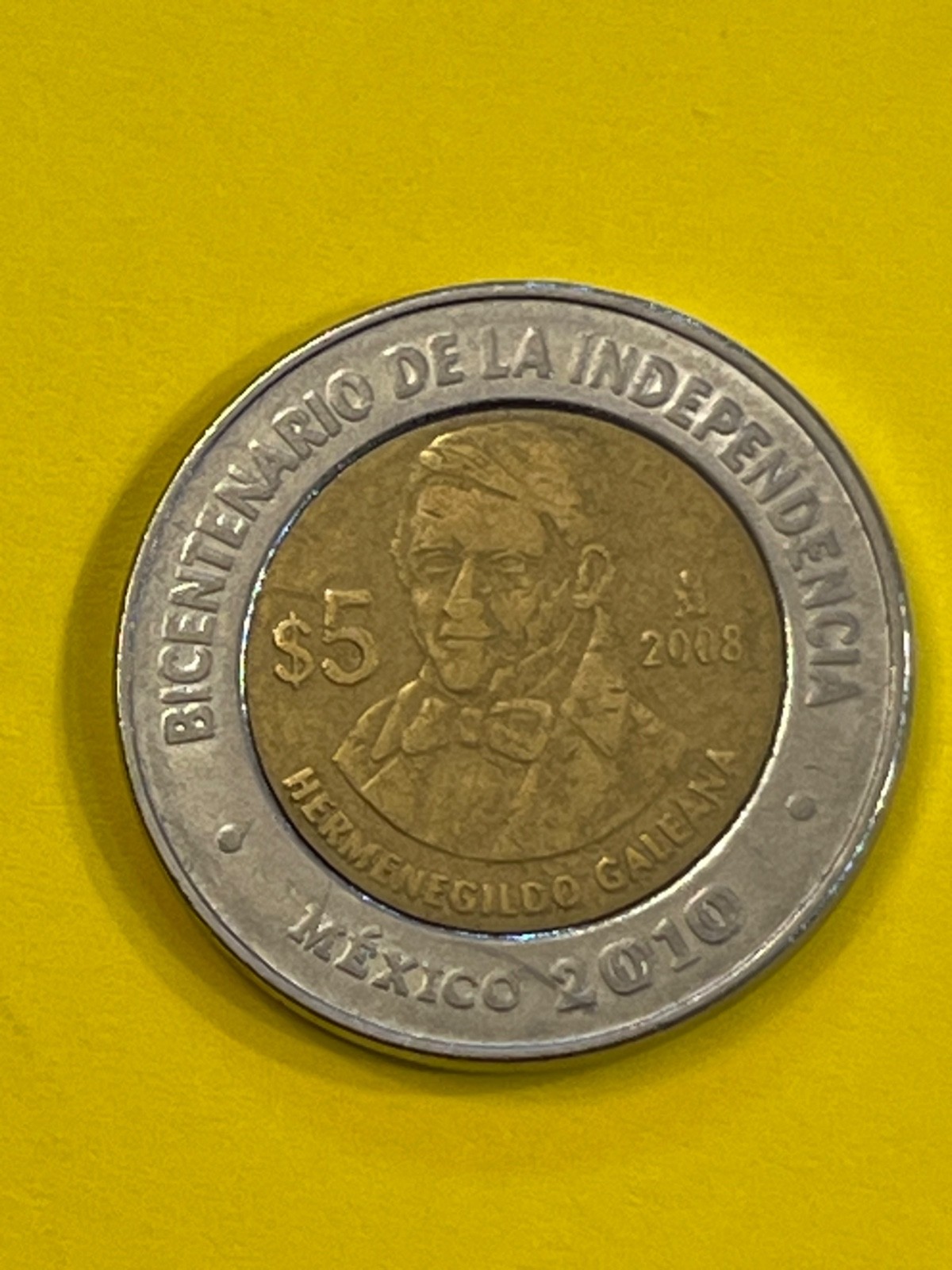 COIN MEXICO 2008 5 PESOS GALEANA FREE SHIPPING