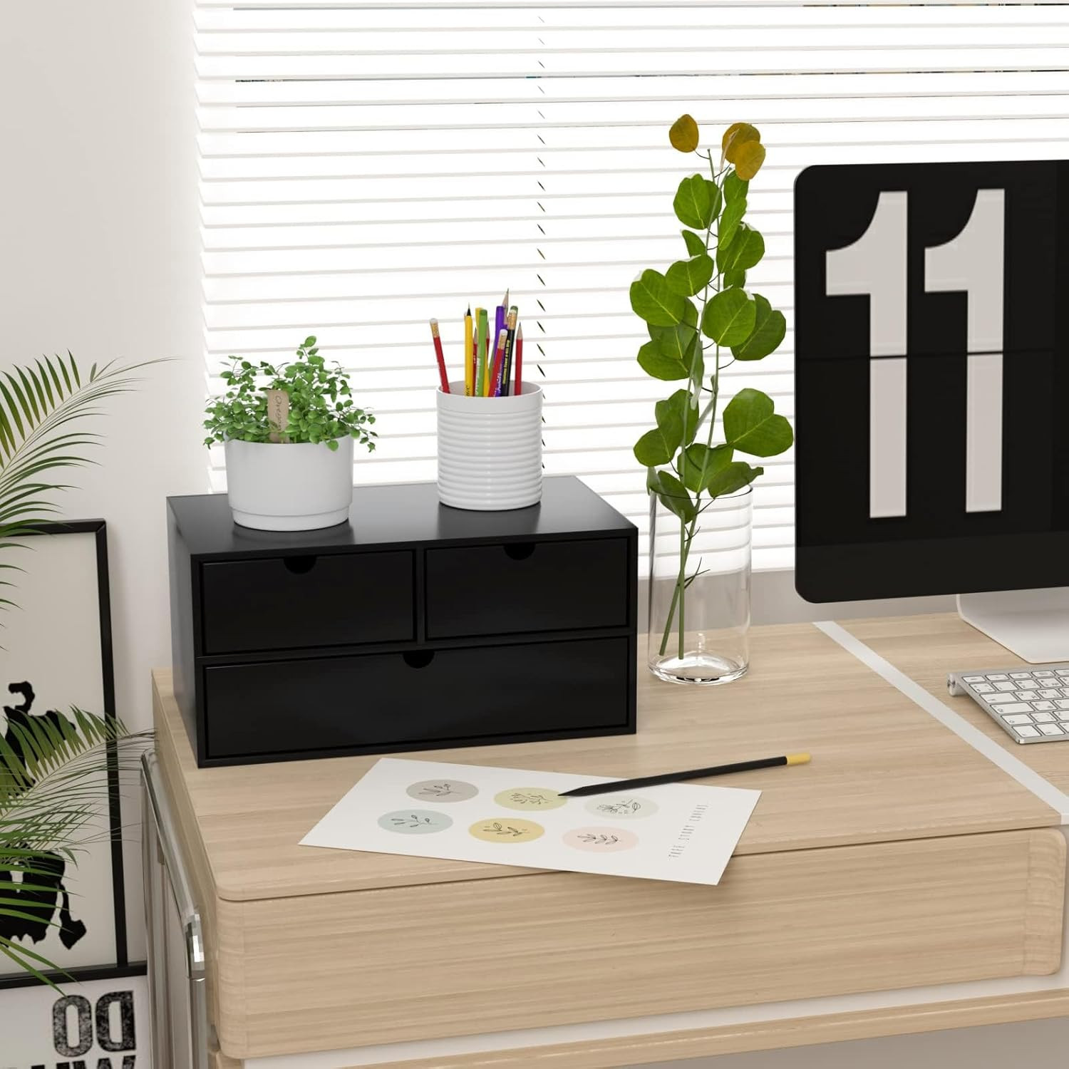 Wisuce Bamboo Desk Organizer - Mini Bamboo Desk Drawer Tabletop Cosmetic Storage