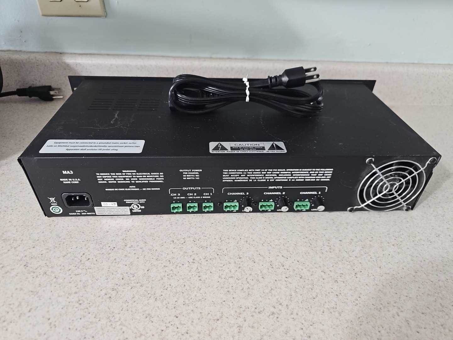 RANE MA3 Professional Multichannel Amplifier w/ Power Cord