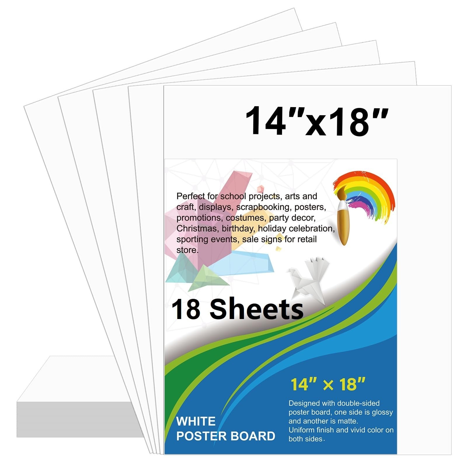 18 Pcs White Poster Board Paper 14x18, ROOKEA Blank Graphic Display Vision Bo...