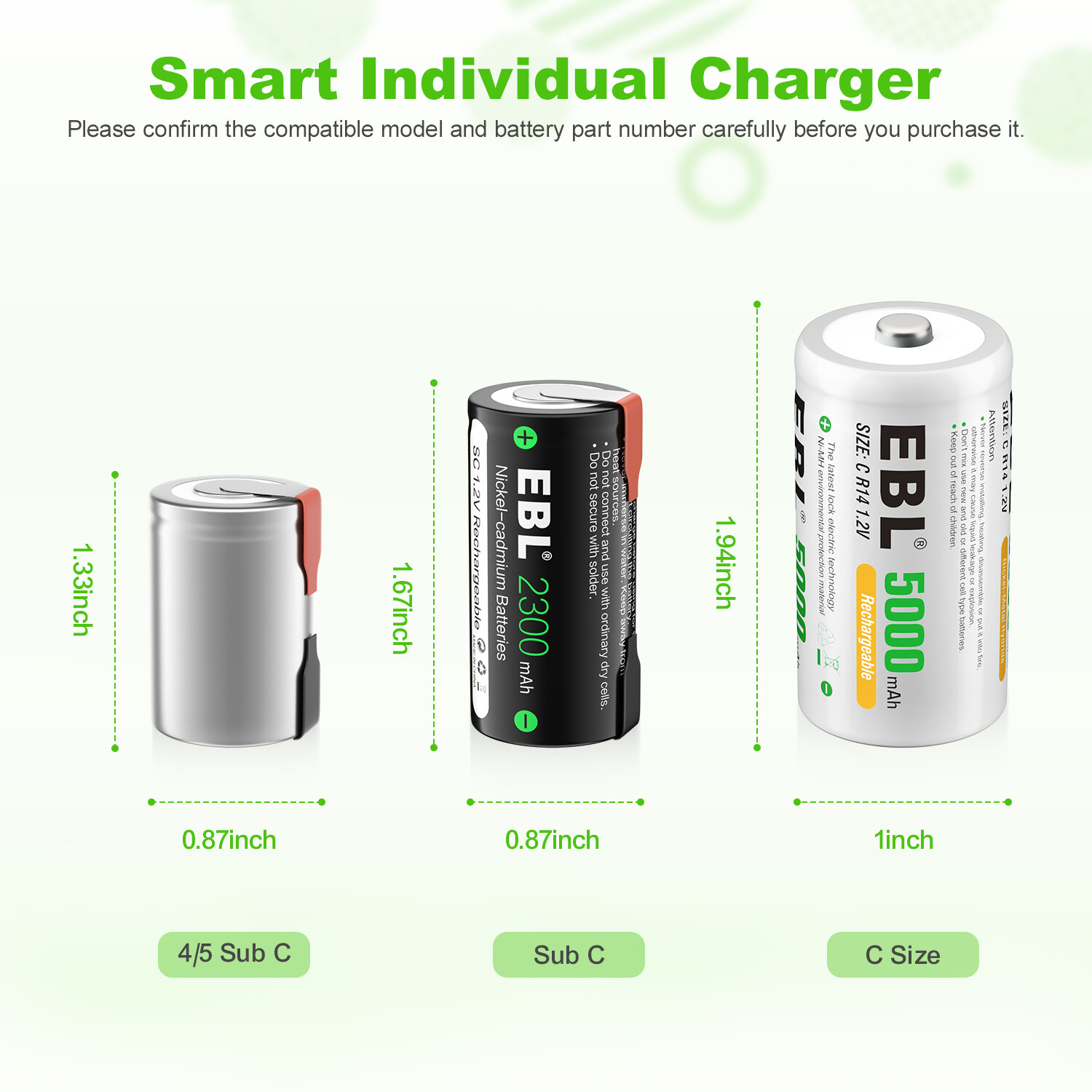 4PCS Sub C 2300mAh High Capacity NICD Rechargeable Battery