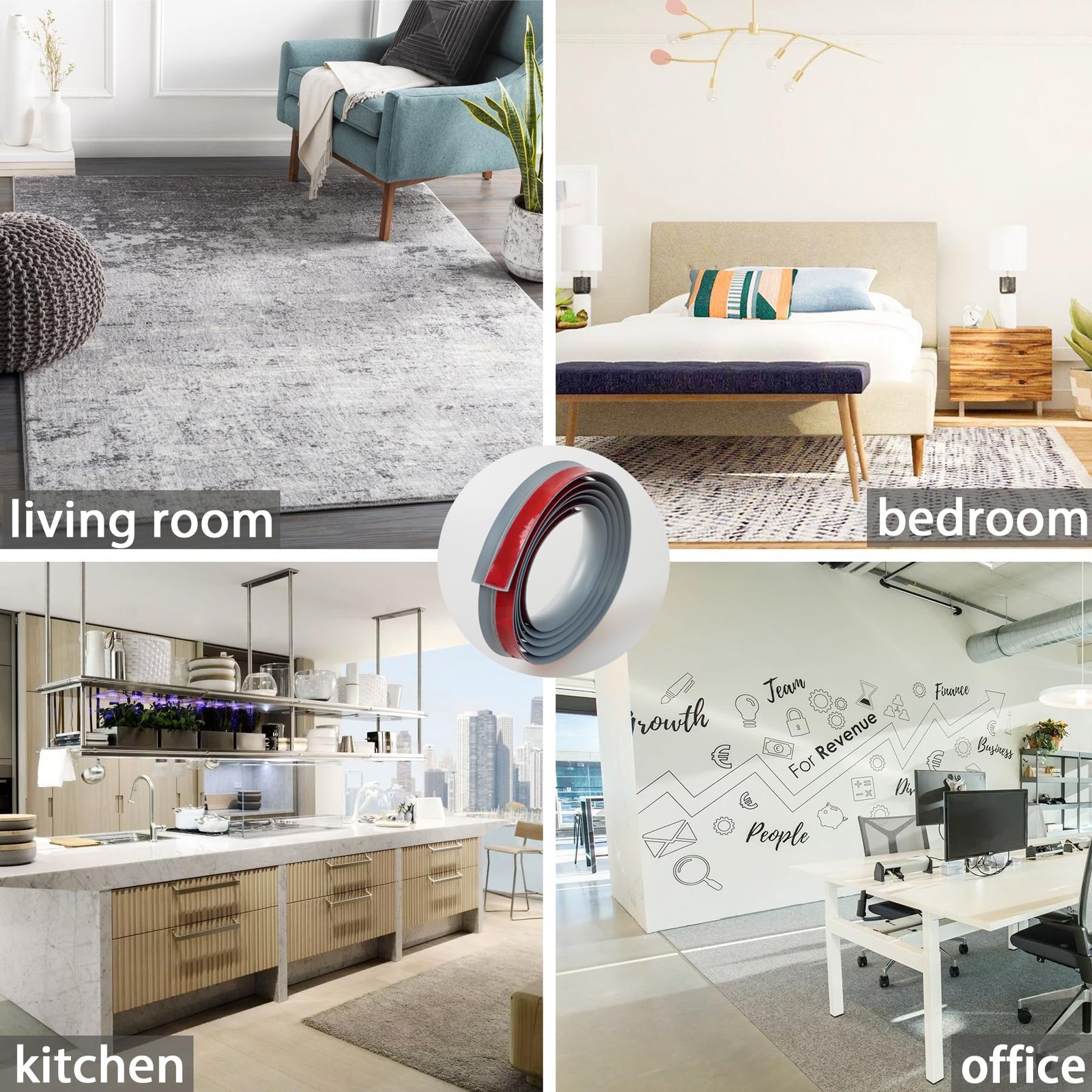 Carpet to Tile Floor Transition Strip, Grey Self-Adhesive Threshold Edging Tr...