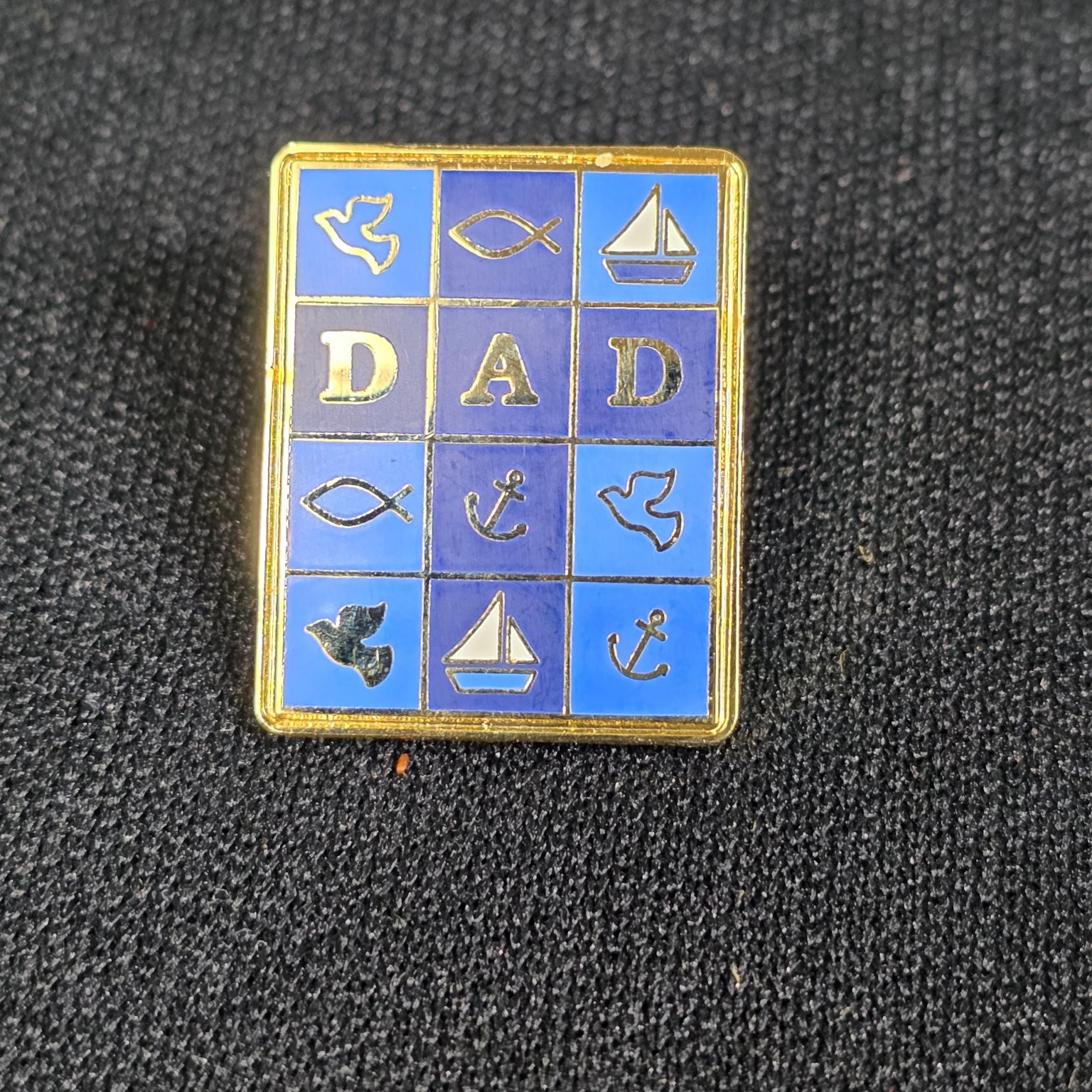 Vintage DAD Lapel Pin Gold Tone Enamel Nautical Religious Gift