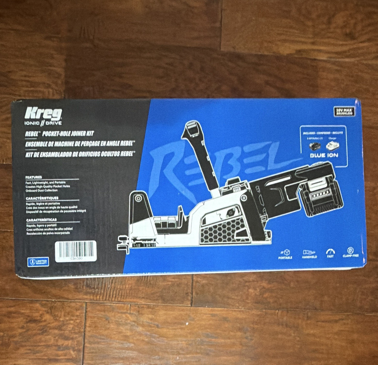 Kreg Rebel 20V Pocket-Hole Joiner Jig Kit includes 4 AH Battery and Charger