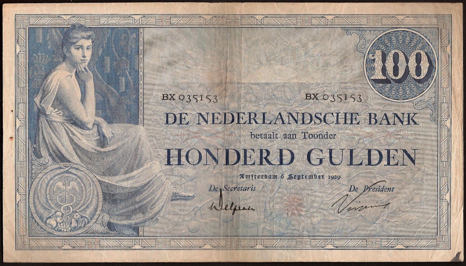 NETHERLANDS  100 Gulden  1929  P:39d  VF