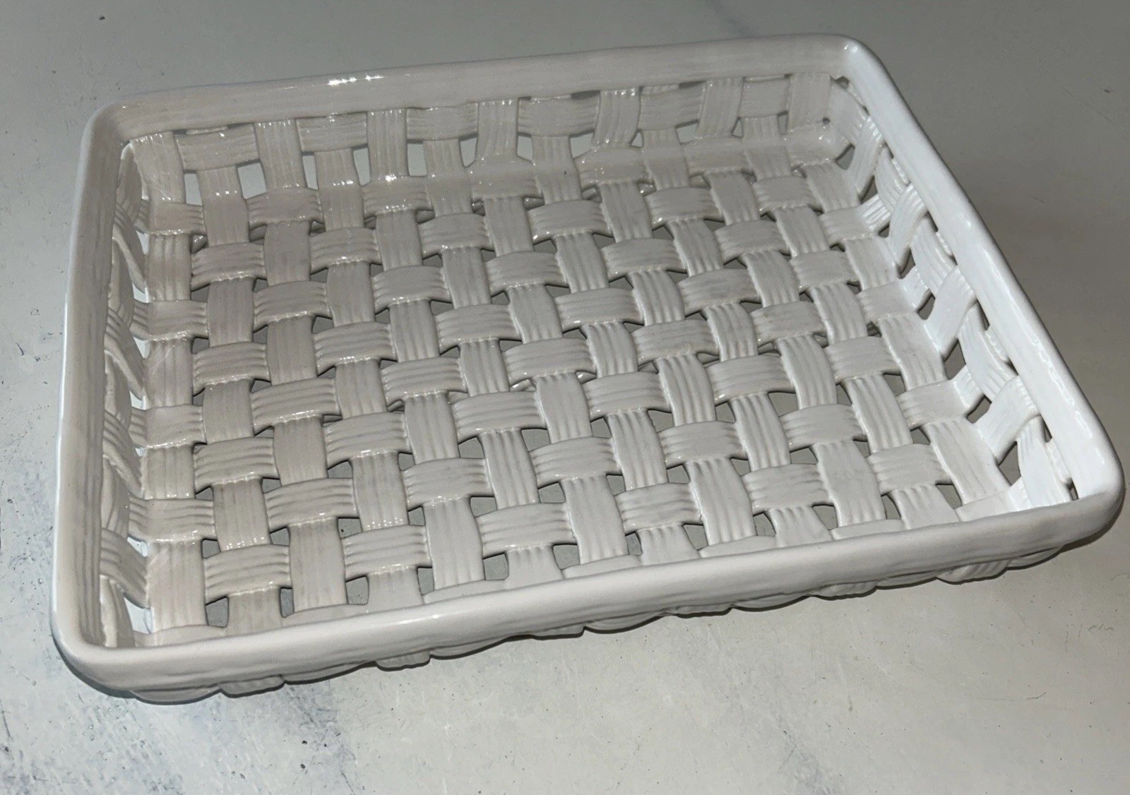 VTG Savoir Vivre Porcelain Woven Bread Basket White Portugal 11.5”Lx9”Wx2.25”H