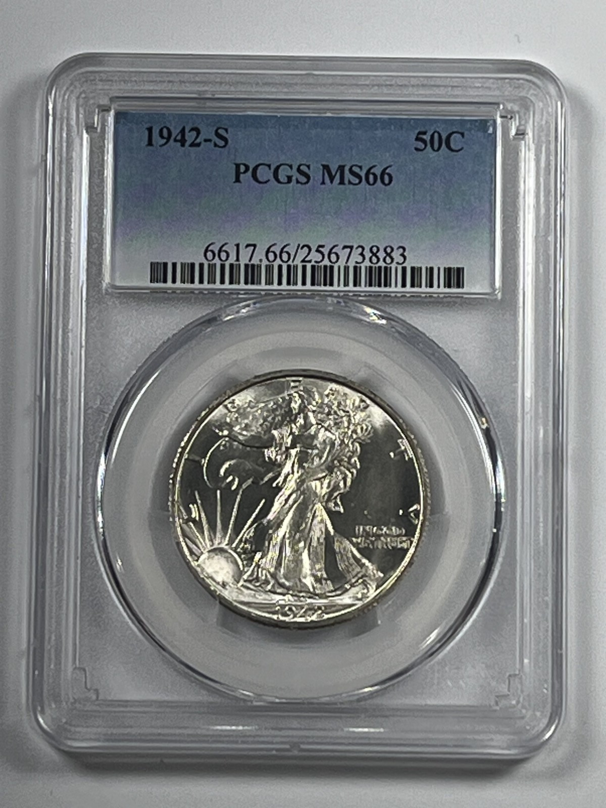 1942-S Walking Liberty Half Dollar PCGS MS66 Blazing White