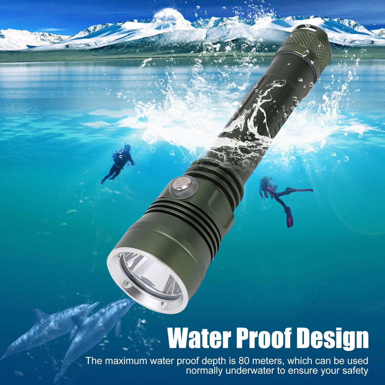 Dive Torch Diving Flashlight 80m Water Proof For Underwater Salvage