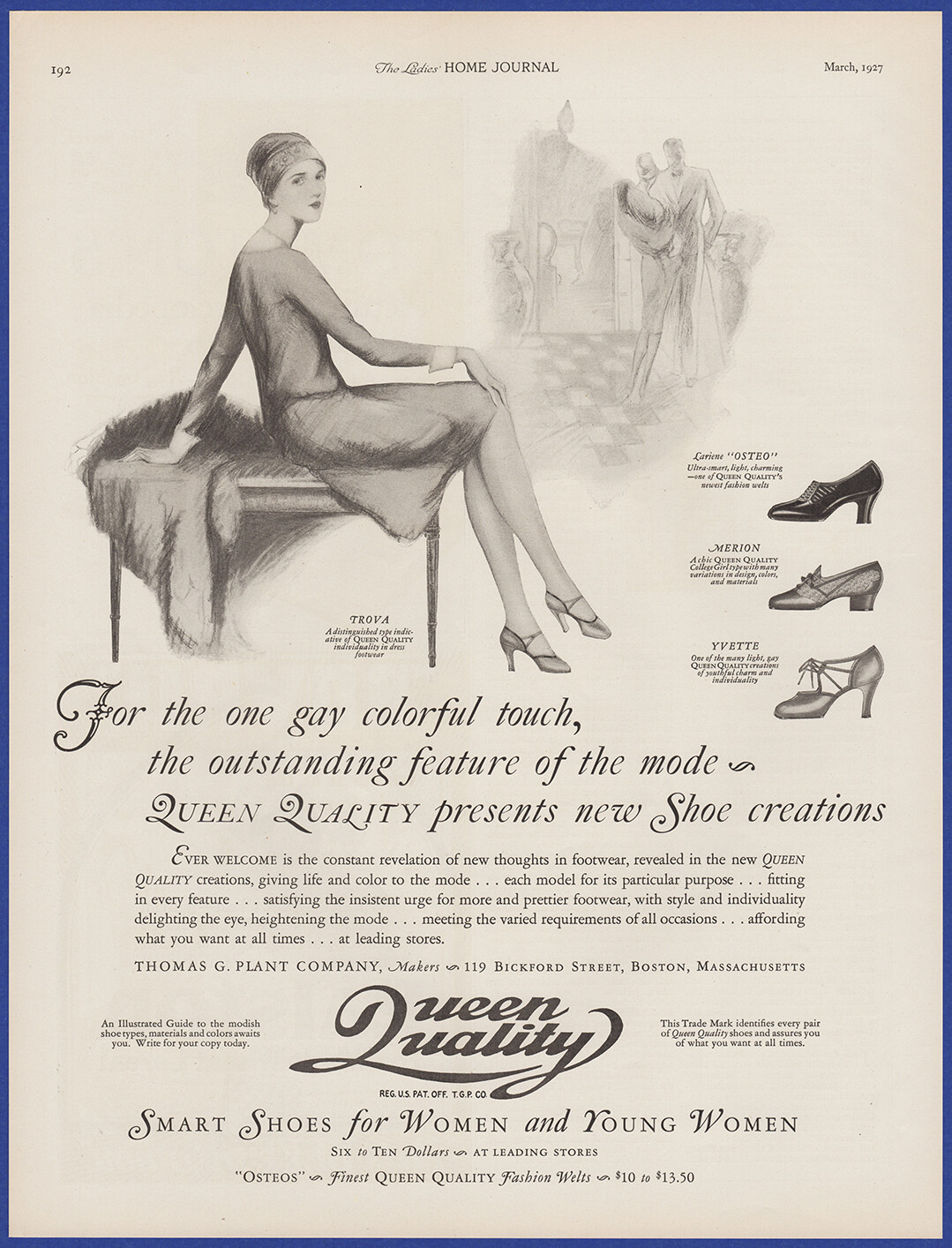 Vintage 1927 QUEEN QUALITY Women's Shoes Trova Yvette Flapper Art 20's Print Ad