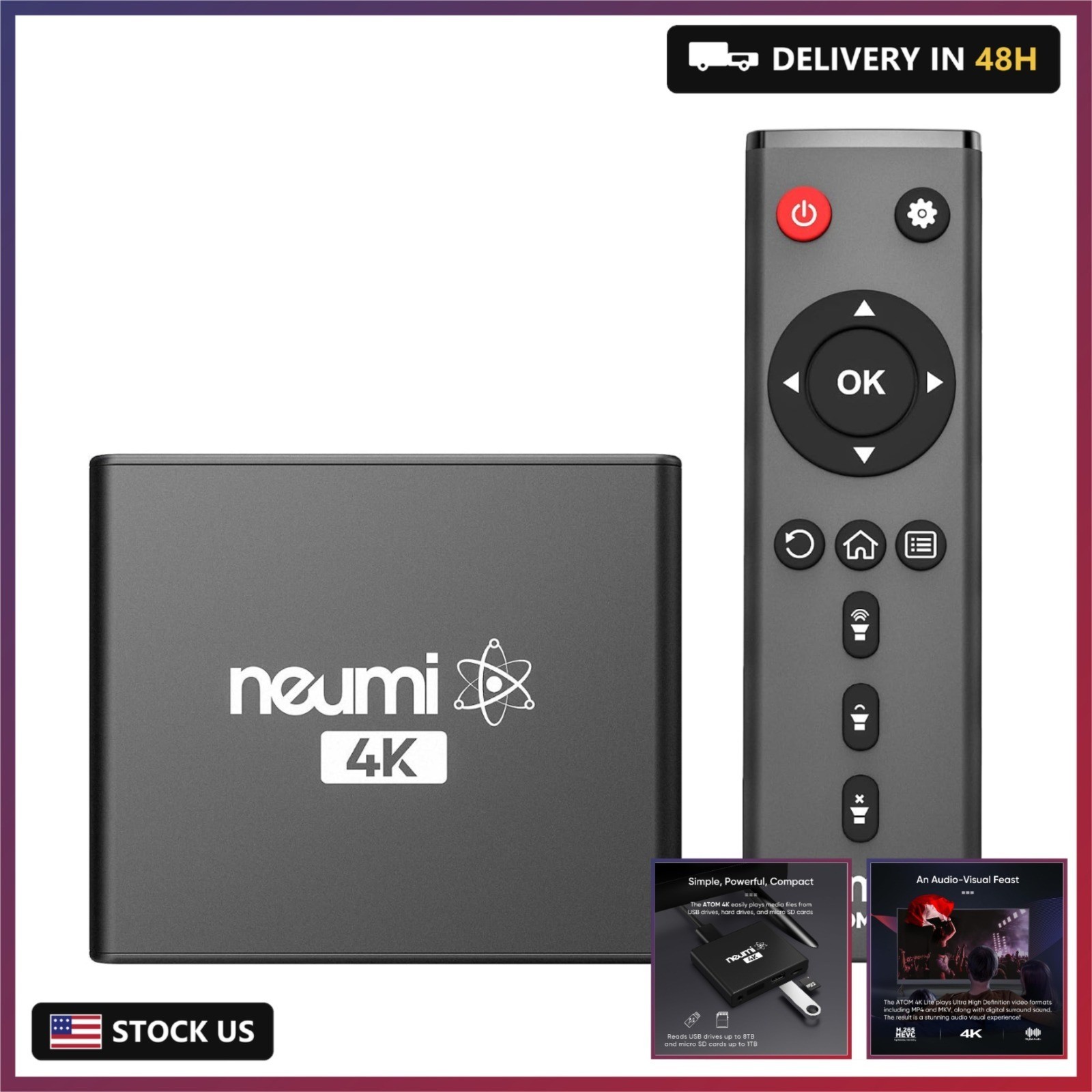 NEUMI Atom 4K Digital Media Player for USB Drives and SD Cards, 4K 60fps | Plays