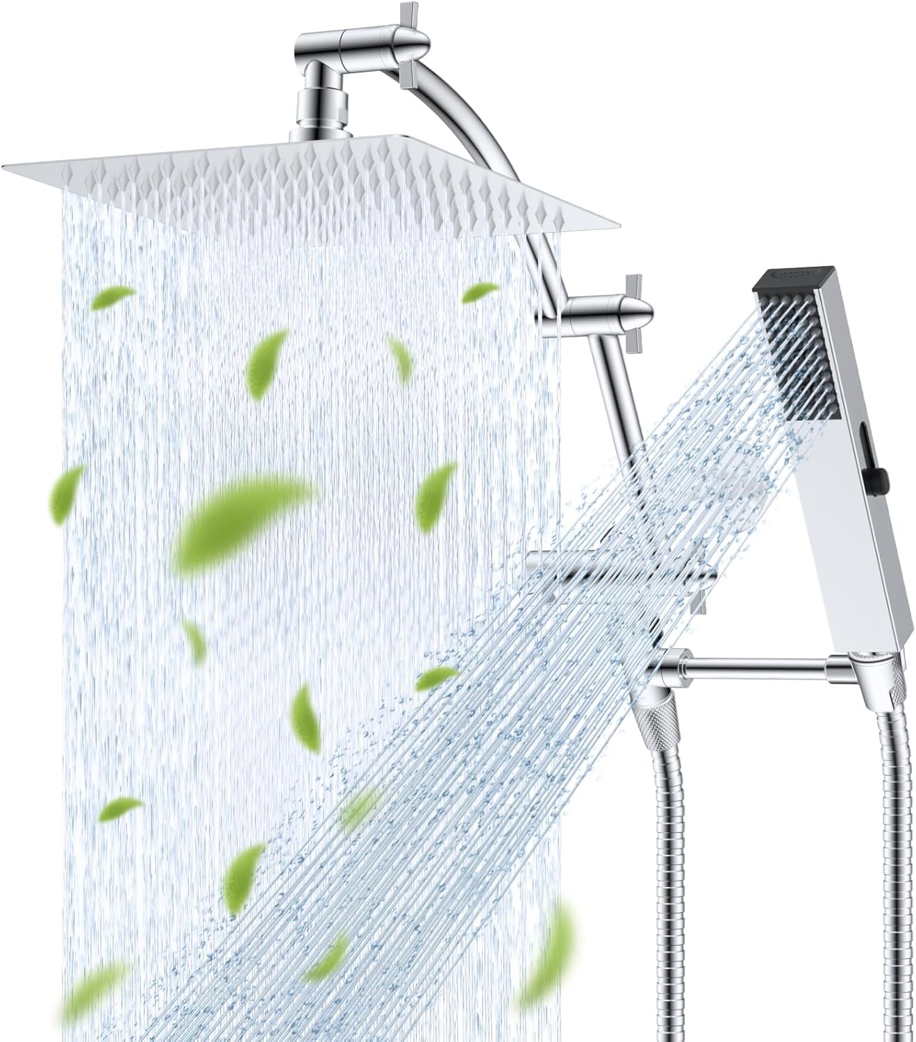 All Metal CUPC Certified 8'' Rainfall Shower Head, Dual Shower Head Combo with 4