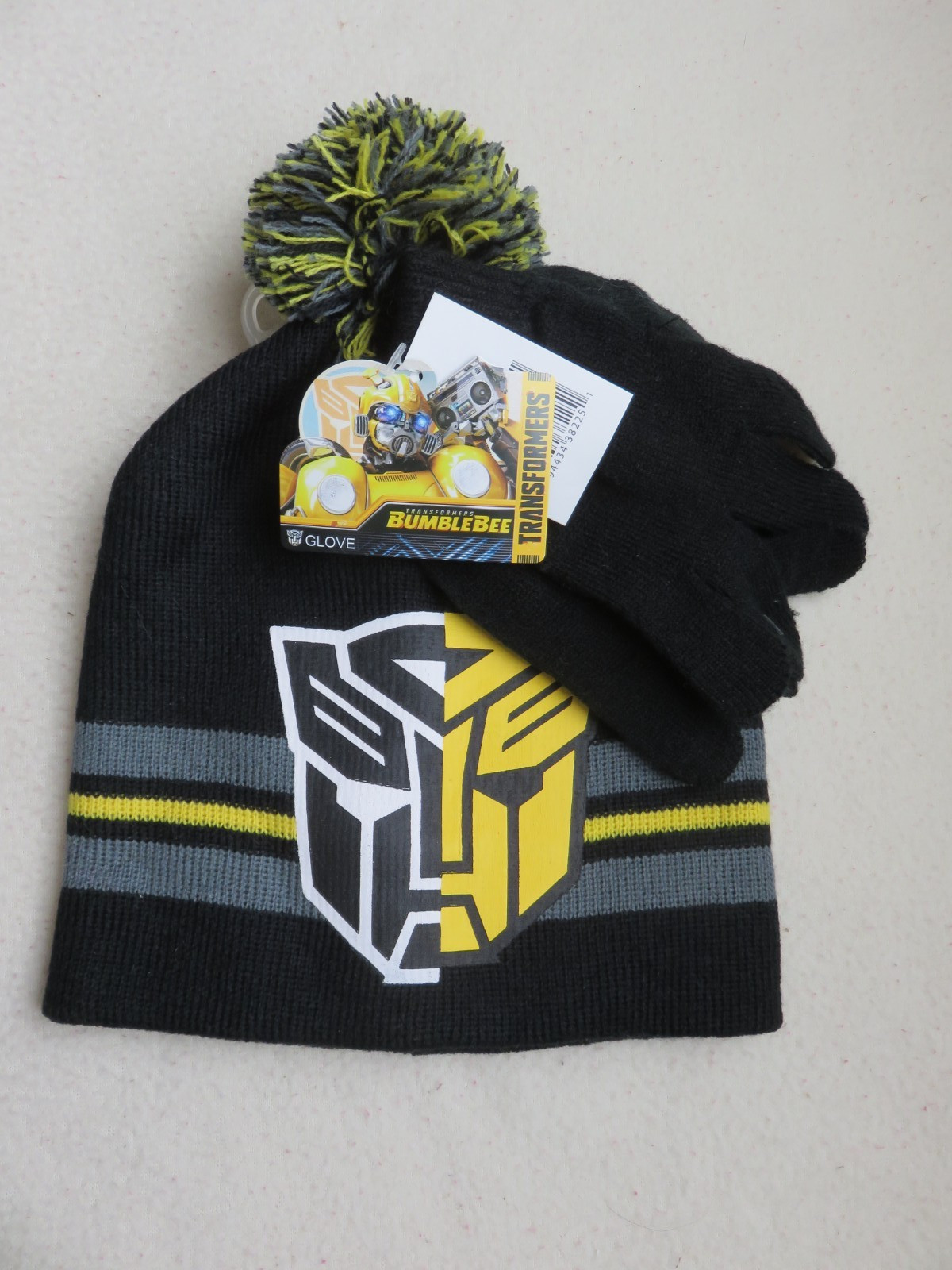 NWT Authentic Transformers Bumblebee Boy's Beanie & Glove Set, Age 4+ Size, OSFM