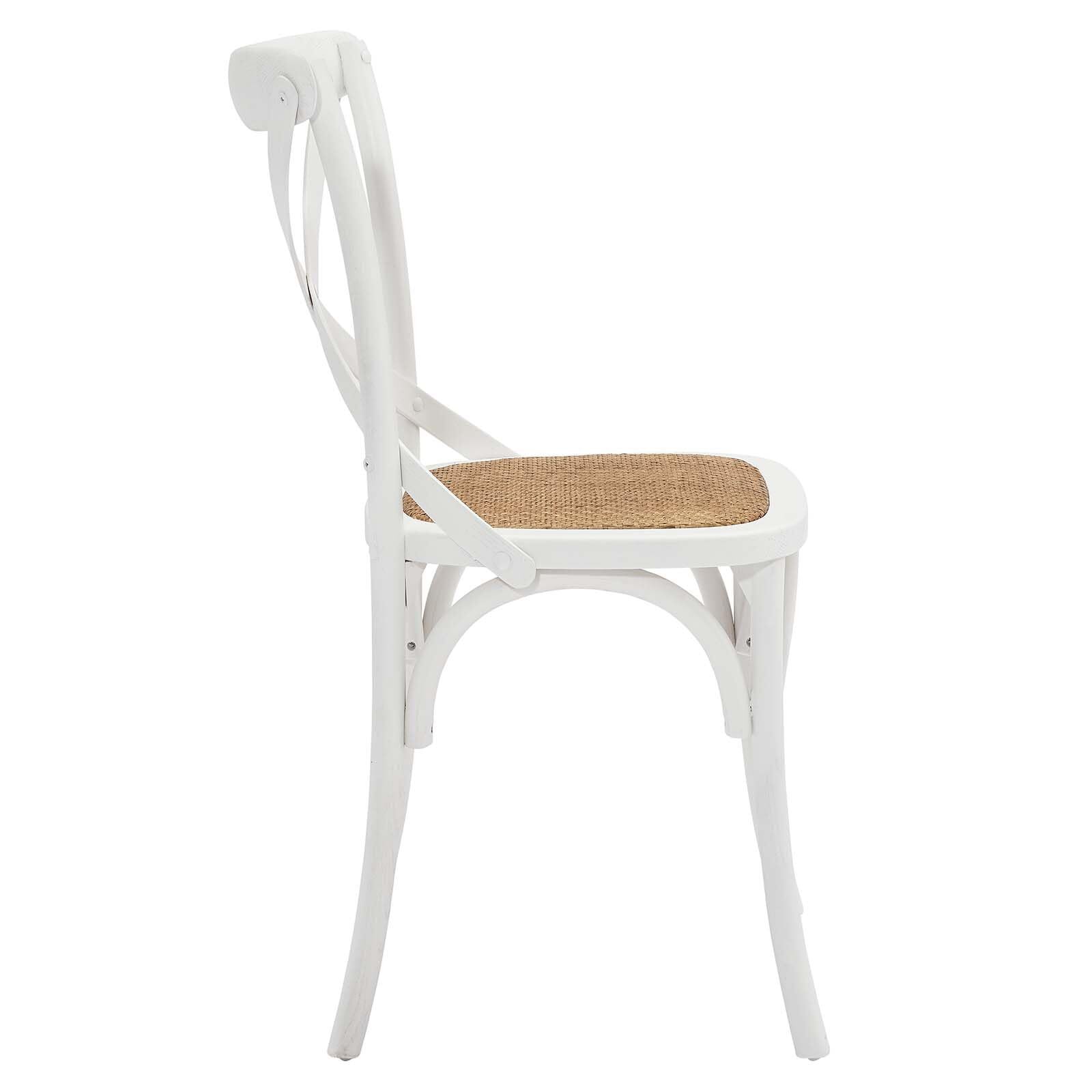 Modway Gear Rustic Modern Farmhouse Elm Wood Rattan Two Dining Chairs in White