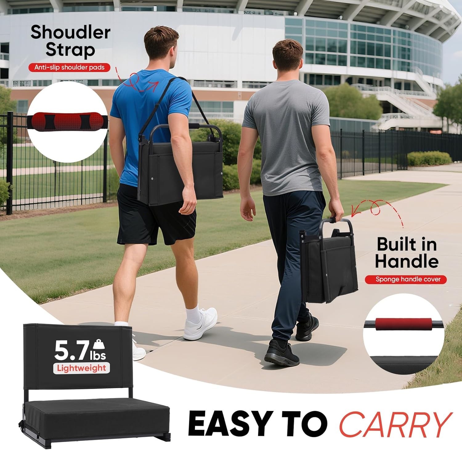 Stadium Seats with Back Support - Padded Portable Bleacher Seat with Handle S...