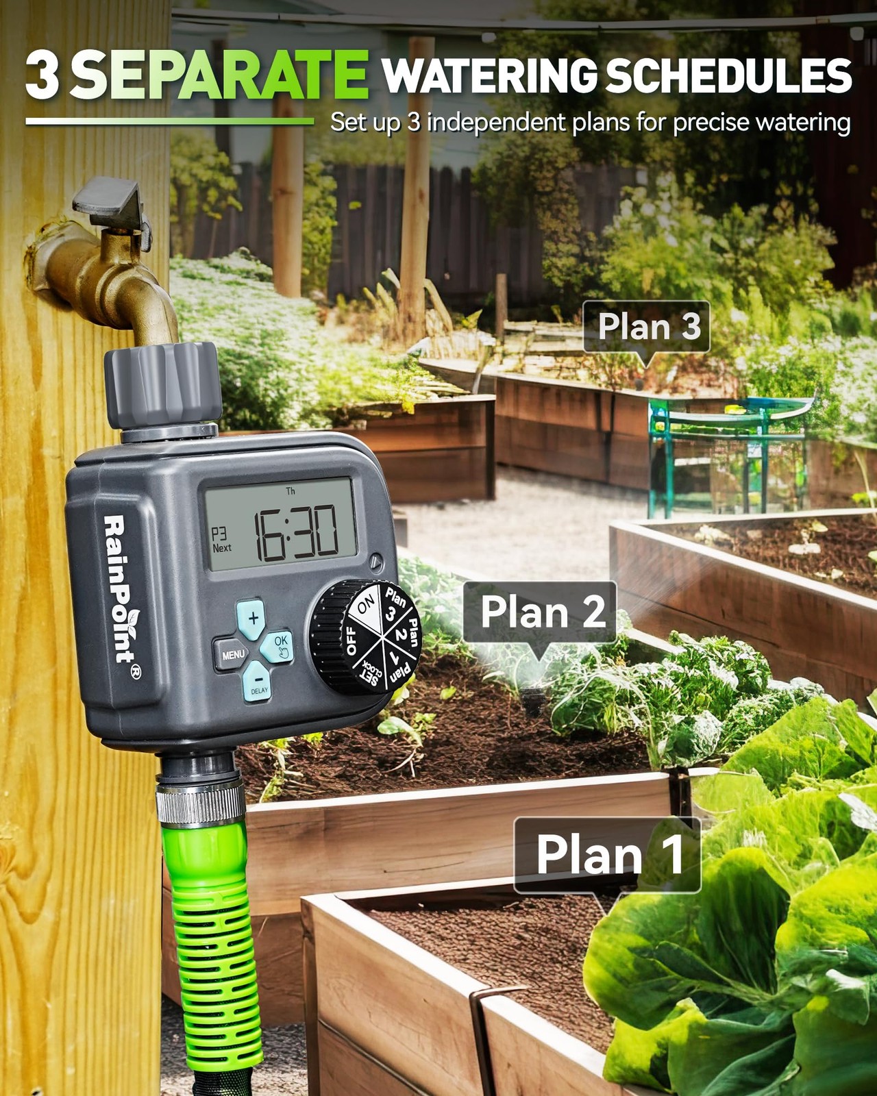 RAINPOINT Sprinkler Timer with 3 Independent Programs, Hose Rain Free Shipping
