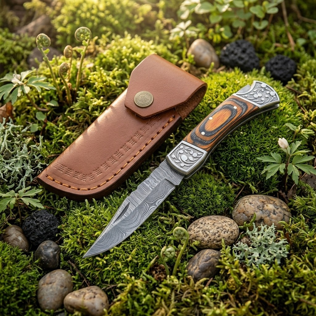 Custom Handmade Damascus Steel Folding EDC Pocket Knife Orange Grey Handle, 6.5'
