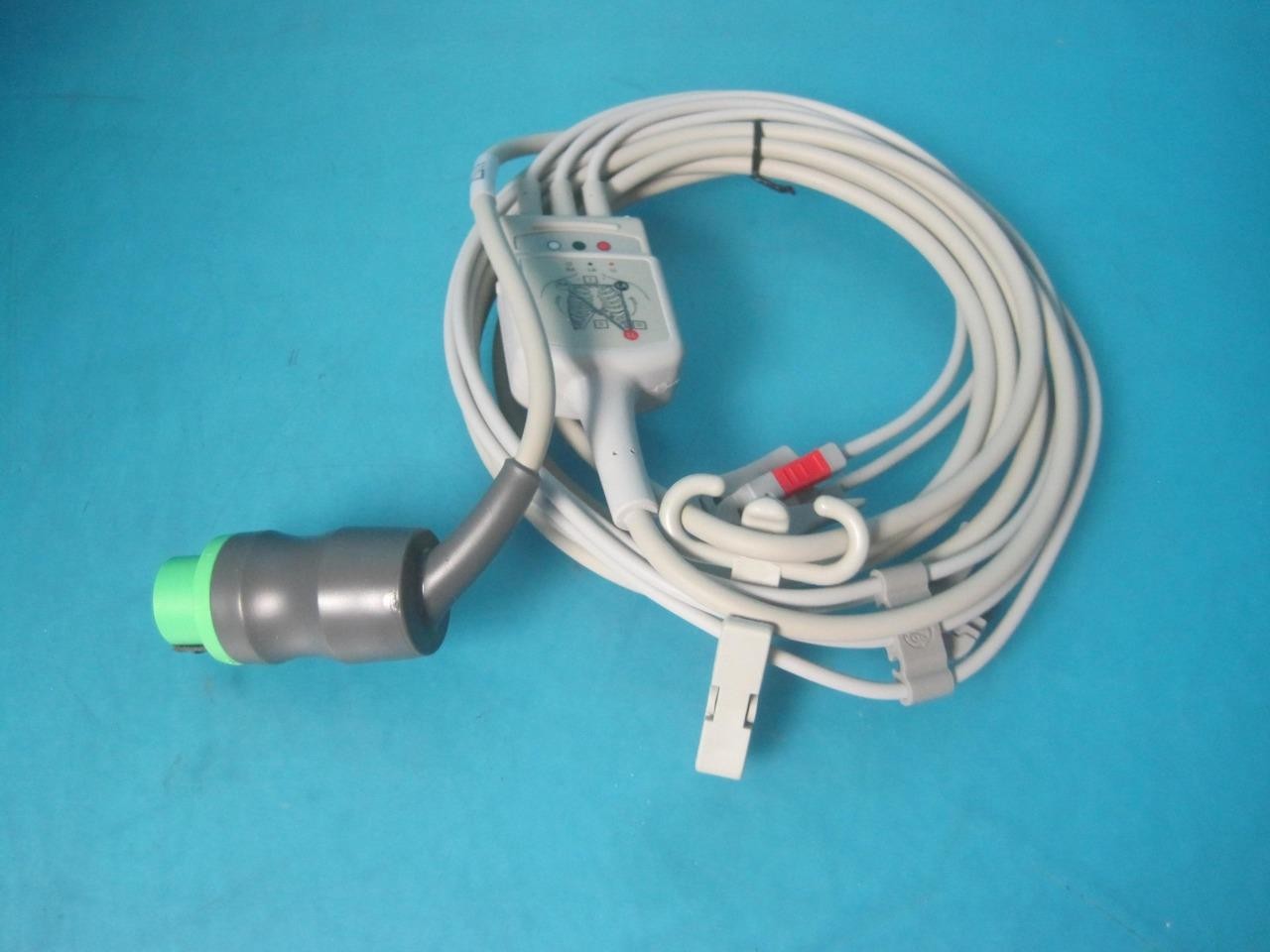 GE 1554AAO CONNECTOR MECG CABLE W/ 3 LEADWIRE SET COROMATRICS 120 SERIES MONITOR