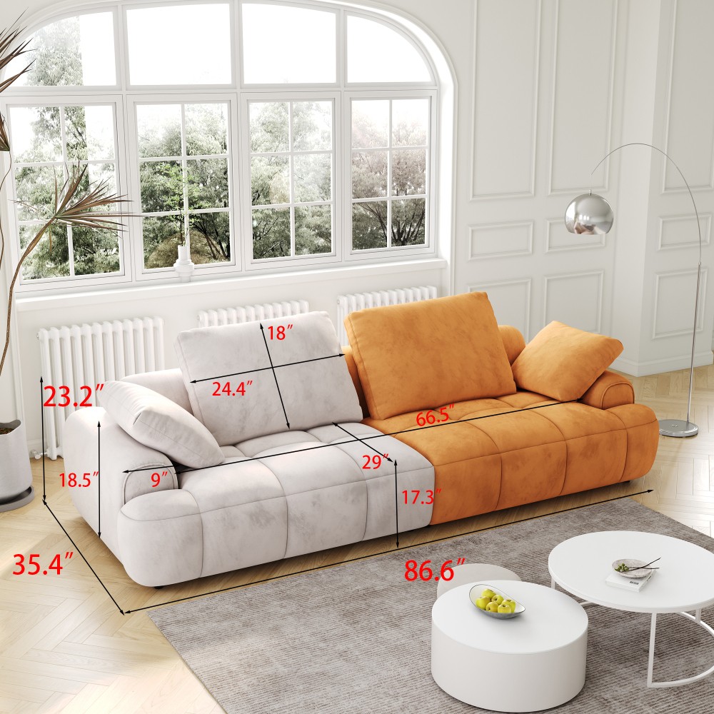 Modern 2-Seat Sofa Gray Yellow Suede Velvet Sofa Upholstered Free Shipping