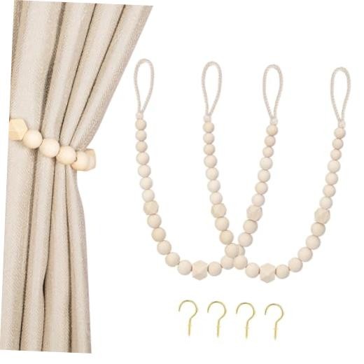 Set of 2 Wood Curtain Tiebacks for Thin or Thick Beads